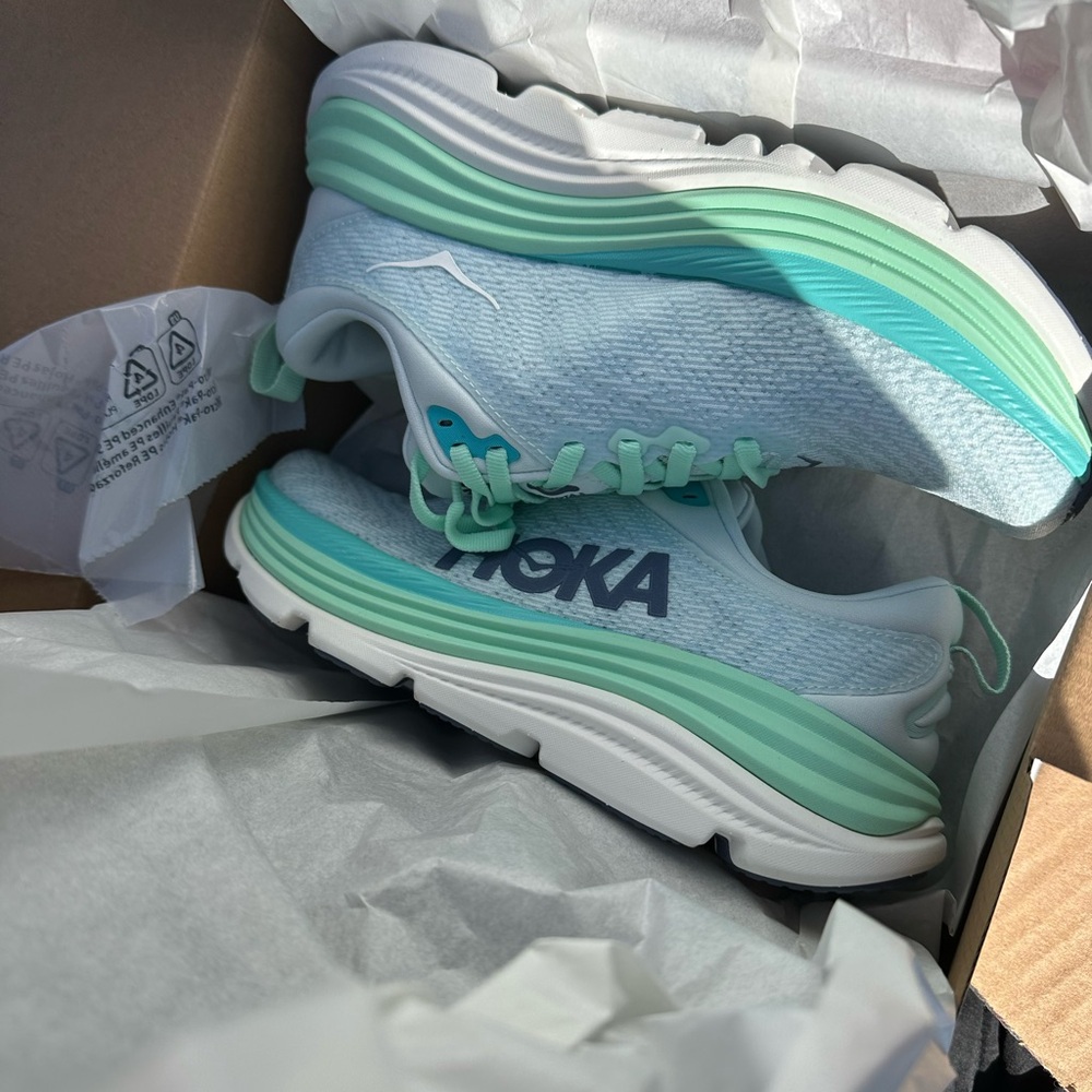 Hoka White and Mint Green Running Shoes  womens Gaviota 5